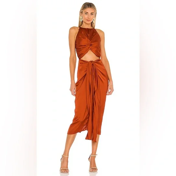 Andrea Iyamah Orange Reni Knotted Dress Size Large/US 10 New - Picture 13 of 15